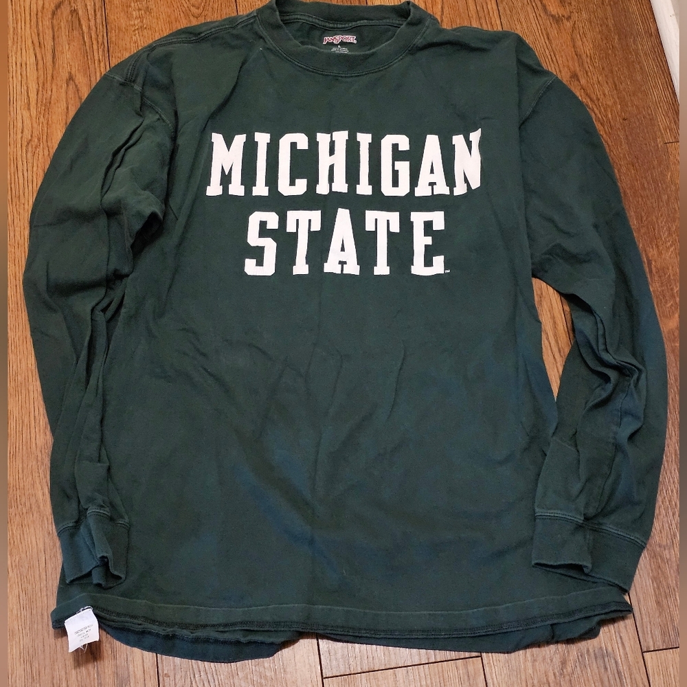 Jansport Michigan State Green Long Sleeve‎ Sz Large 100% Cotton College 2010
